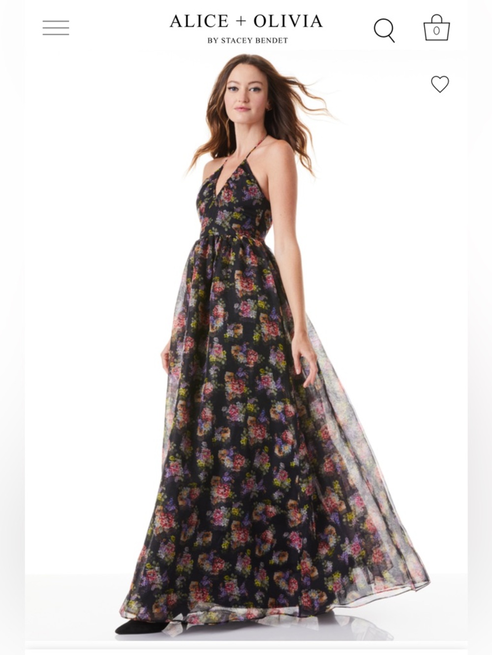 BNWT Alice and Olivia Black Floral Halter Maxi - Sleeveless Evening Gown